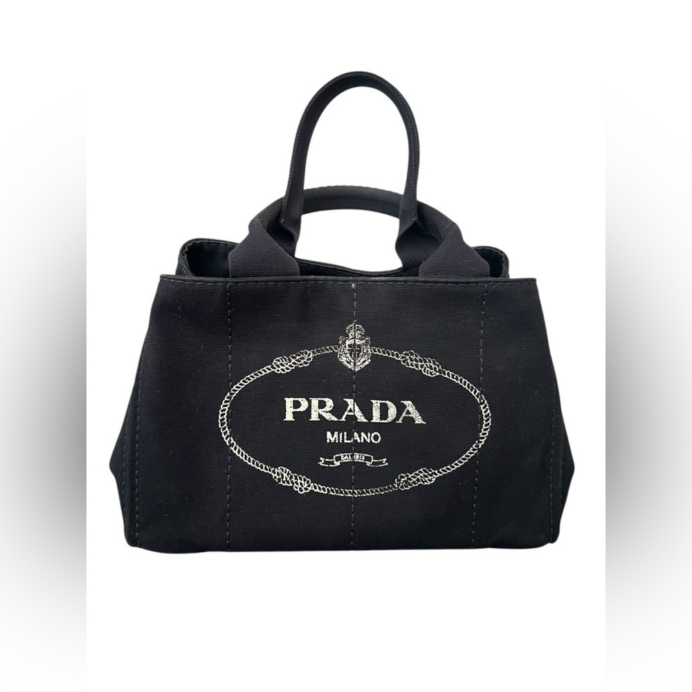 Prada Black Canvas Logo Mini Tote Crossbody